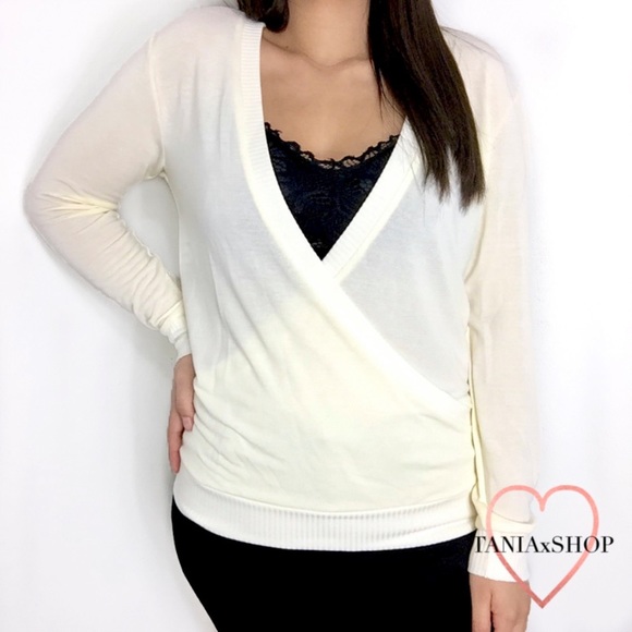 Deep V Cream Long Sleeve - Picture 2 of 8